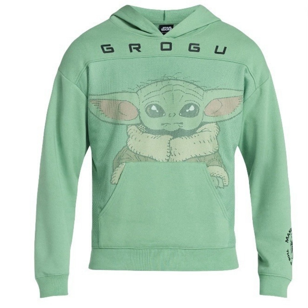 Star Wars Mandalorian Hoodie Mens XL Green Grogu Baby Yoda Graphic Pullover NWT